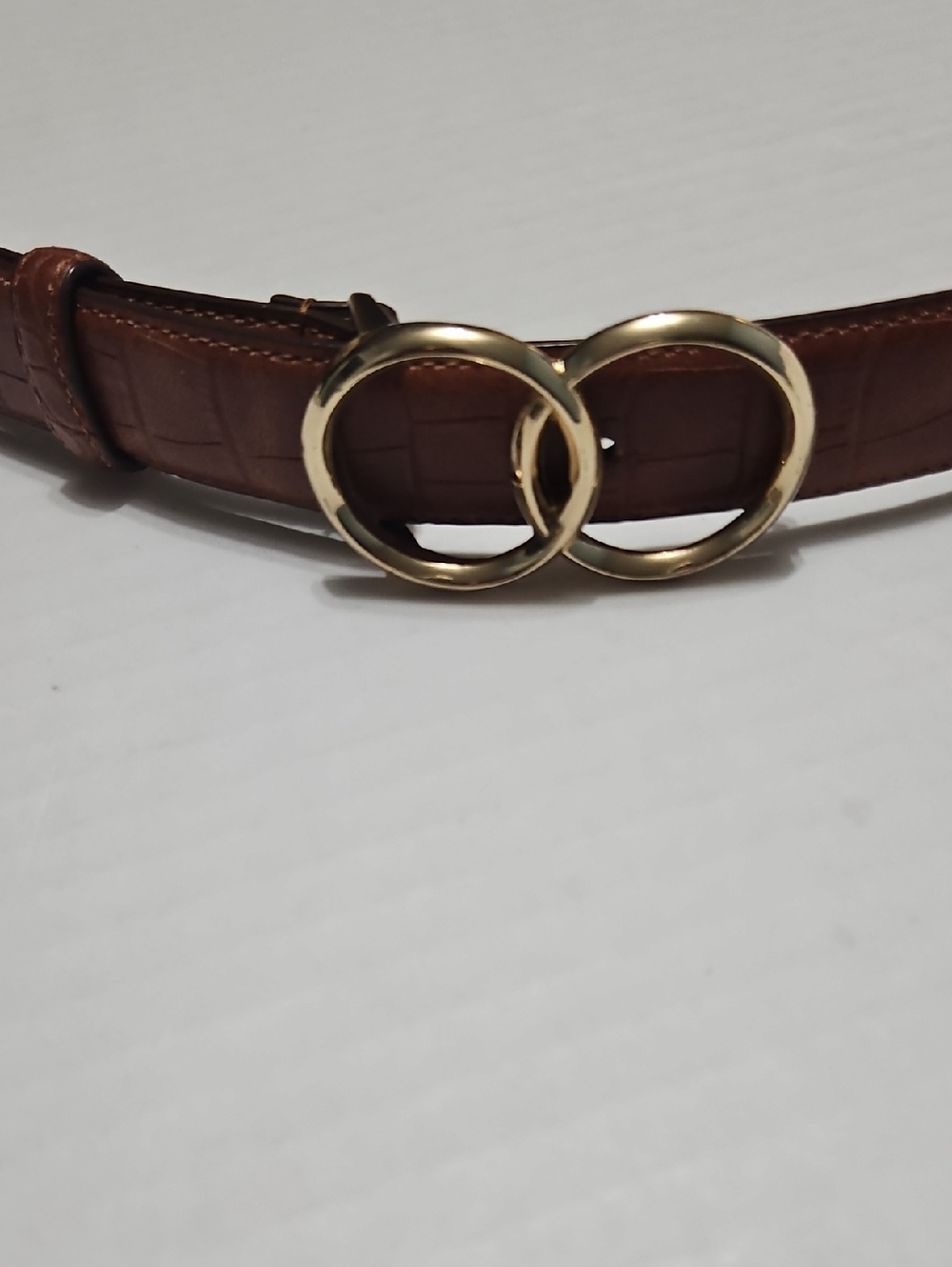Express Brown Faux-Croc Double-Ring Belt with Gold Hardware Size 38/40